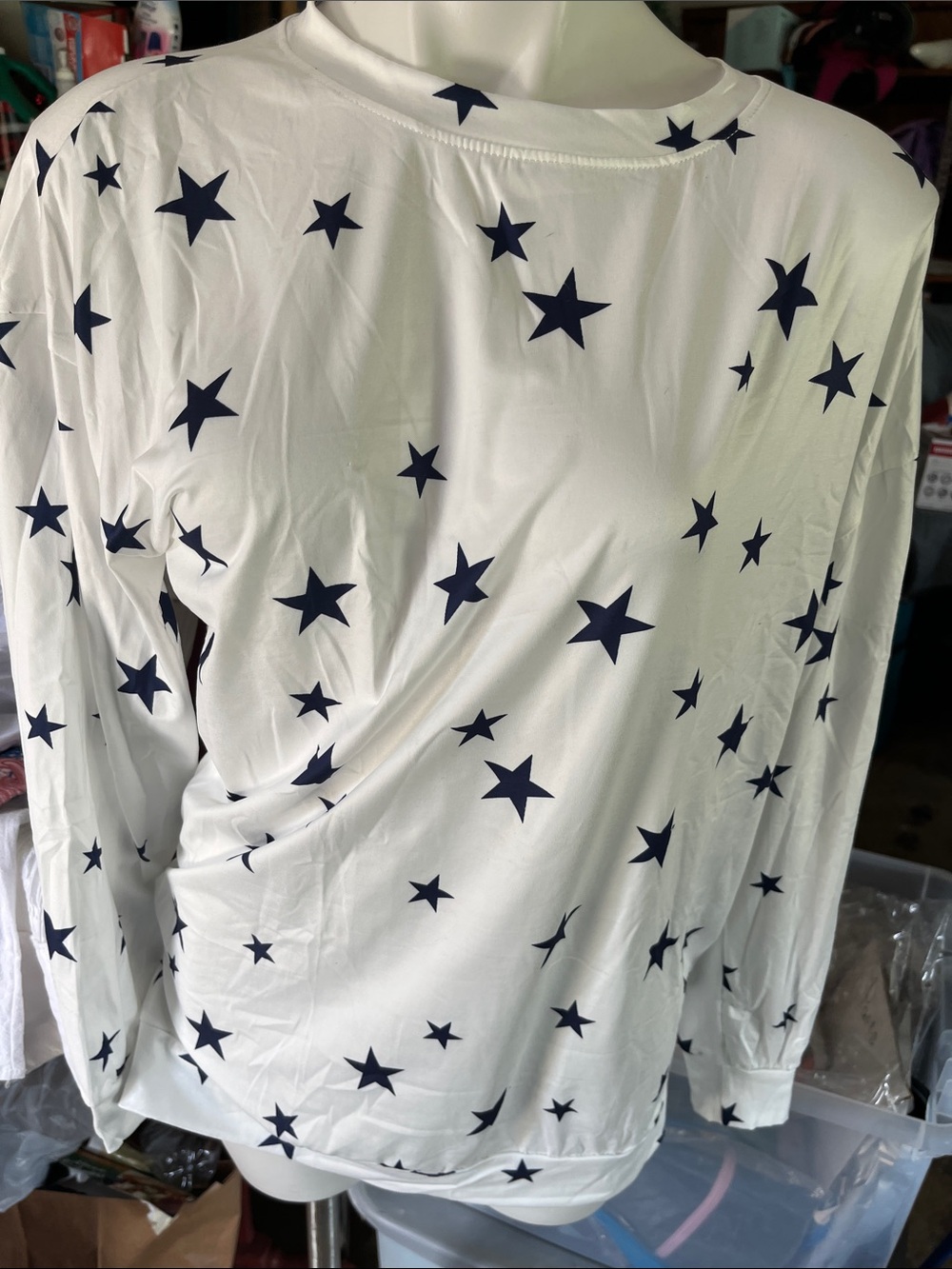 Women's White Long-Sleeve Star Print Top